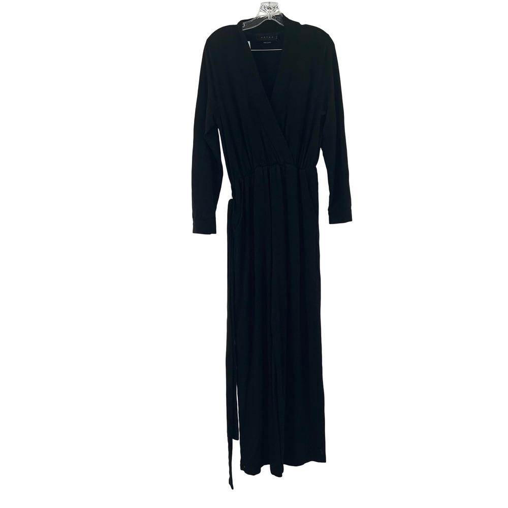 HATCH Jumpsuit Black Maternity Long Sleeve Wrap Neck Wide Leg Size 2 lounge cozy